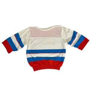 Vintage Gitano Striped Sweatshirt 80s Red White Blue Colorblock Pockets Large